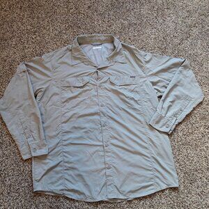 Columbia PFG Fishing Shirt Mens XXL Button Up Omni Shade Gray Long Sleeve Nylon
